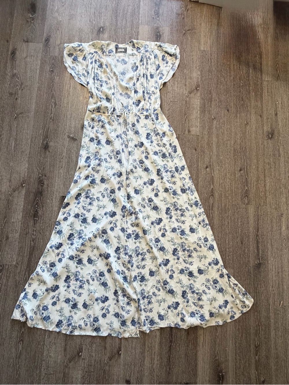Reformation Cream Maxi Dress with Blue Floral Print